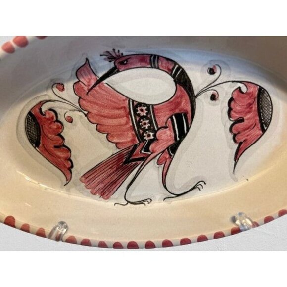 Ceramic Oval Dish Spoon Holder Birds Hand-painted Made in Italy by FUSARI - Picture 4 of 5
